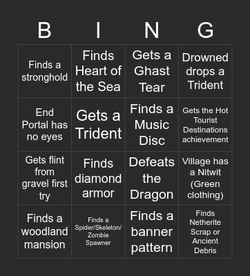 Hard Mode Minecraft Bingo Card