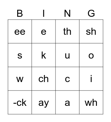 Lesson 69 Sounds Bingo Card