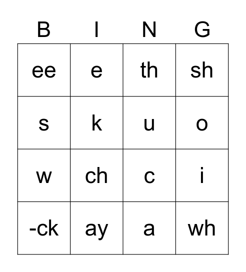 Lesson 69 Sounds Bingo Card