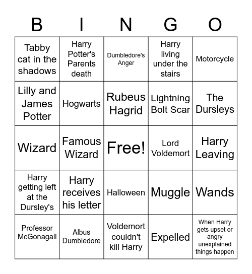 Harry Potter Chapters 1-4 Bingo Card