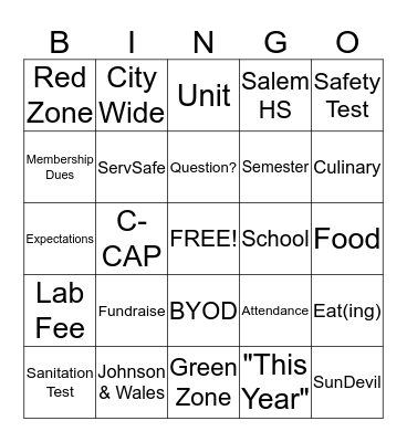 First Day Bingo Card