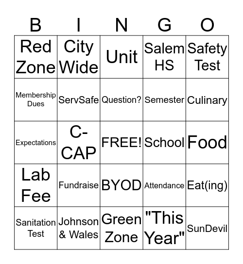 First Day Bingo Card