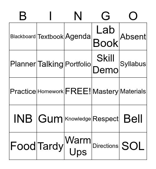 Class Policies Bingo Card