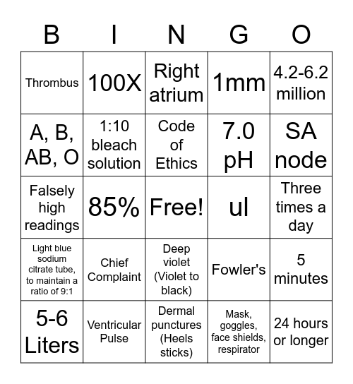 (NHA) Medical Assisting Certification Bingo Card