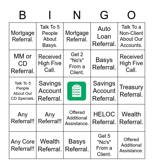 Referral Bingo One. Bingo Card