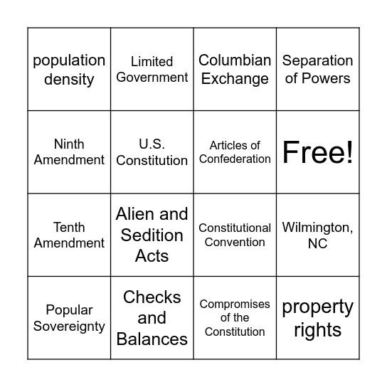 Unit 1-5 Review Bingo Card