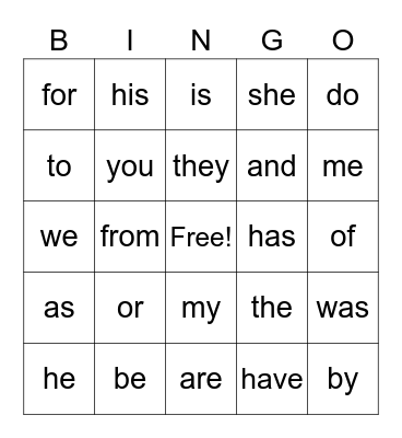Heart and Flash Words 1 Bingo Card