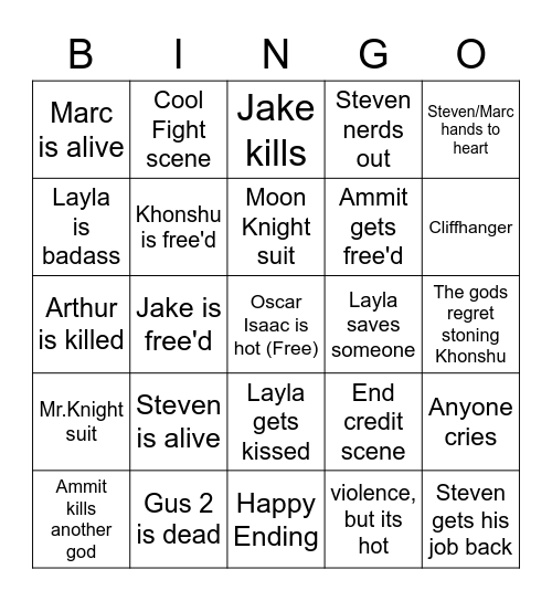 Moon Knight Bingo Card
