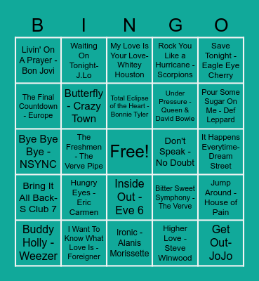 Stellarware 80s-2000s Music Bingo Card