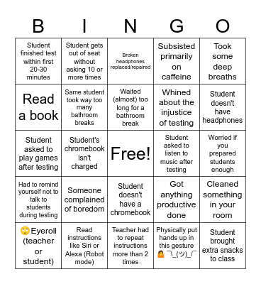 Testing Time Bingo Card