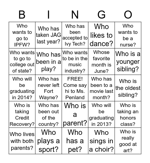 JAG BINGO!!! Bingo Card