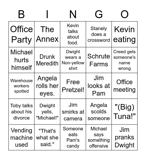 the office Bingo Card