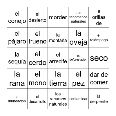 La Naturaleza Bingo Card
