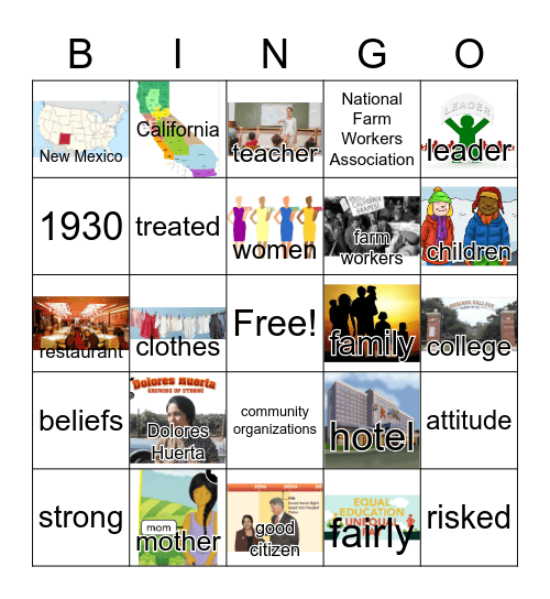 G3 U5 W4 Dolores Huerta Bingo Card