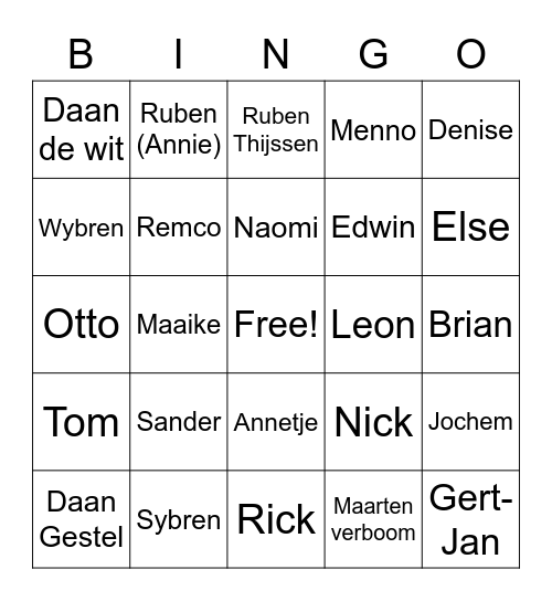 Braak-Kaak bingo Card