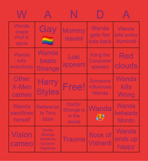 Scarlet Witch: Multiverse of Madness Bingo Card
