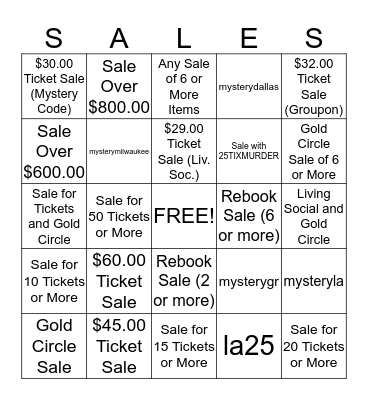 Public Sales Bingo Card