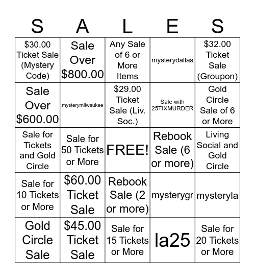 Public Sales Bingo Card