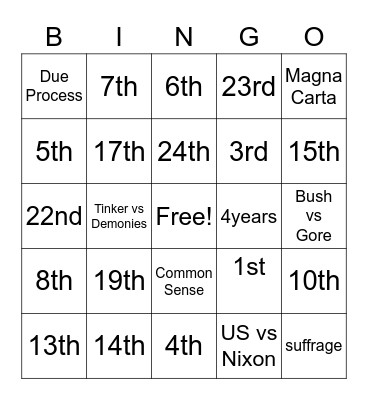 Amendments Bingo Card