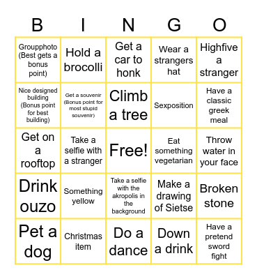 Photo/Video Bingo Card