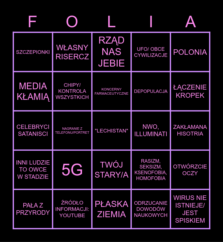 Foliarskie bingo Card