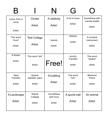Zine Exchange Bingo Card