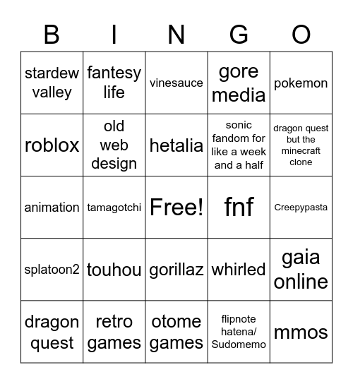 Spoopz HyperFixations Bingo Card