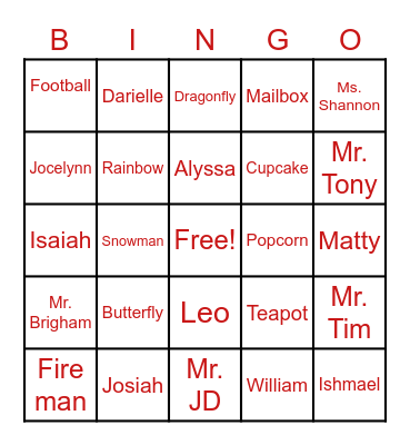 Spelling Word Bingo Card