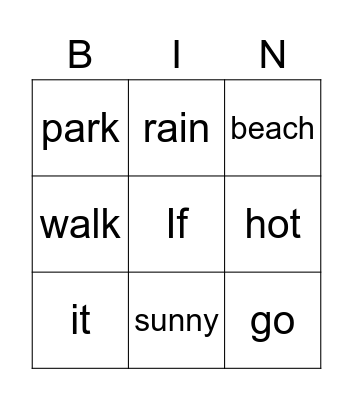 First Conditional Bingo Card