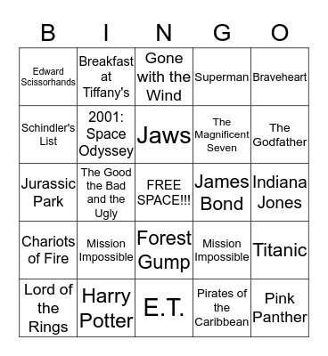 Movie Theme Bingo Card