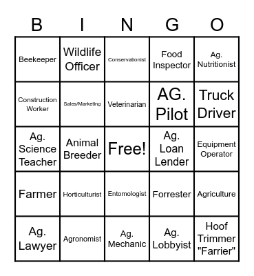 AgriBusiness Careers Bingo Card