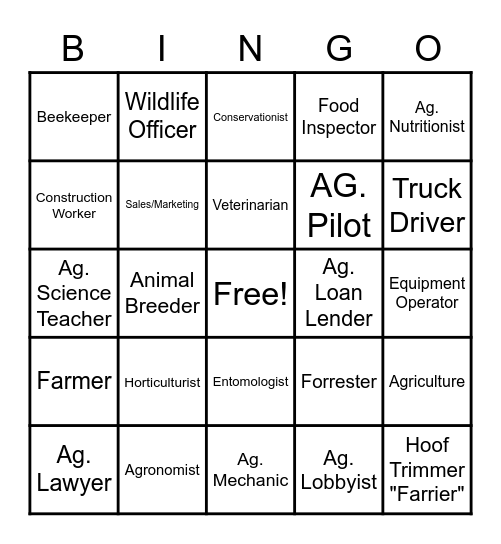 AgriBusiness Careers Bingo Card