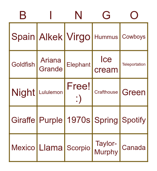 bIngGO Bingo Card