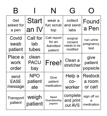 Nurse/ Healthcare week Bingo Card