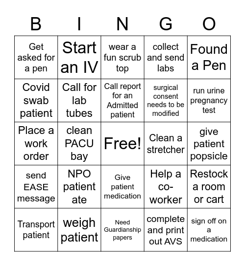 Nurse/ Healthcare week Bingo Card