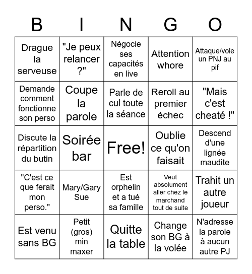 La Bonne Séance de JDR Bingo Card