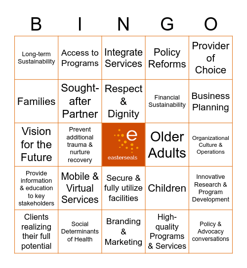 Easterseals Strategic Plan Bingo Card