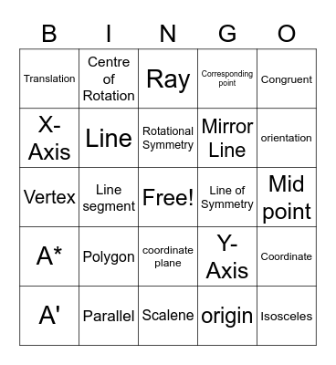 Transformational Geometry Bingo Card