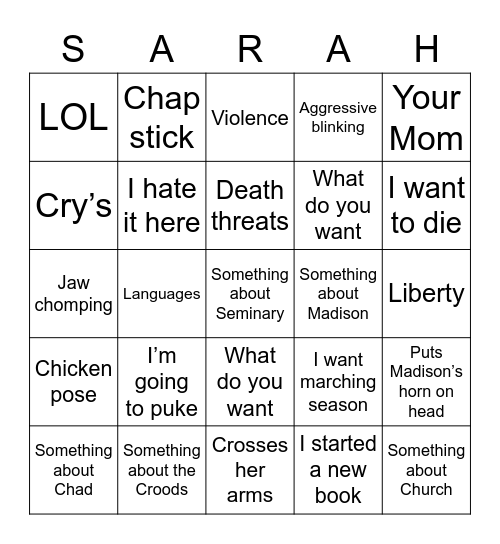 Chad Bingo Card