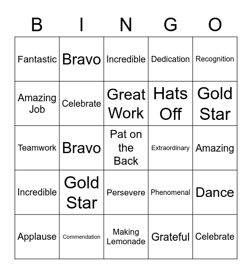 Employee Appreciation Bingo Card