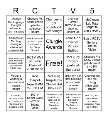 14th Annual RCTV Film Festival Event Bingo Card
