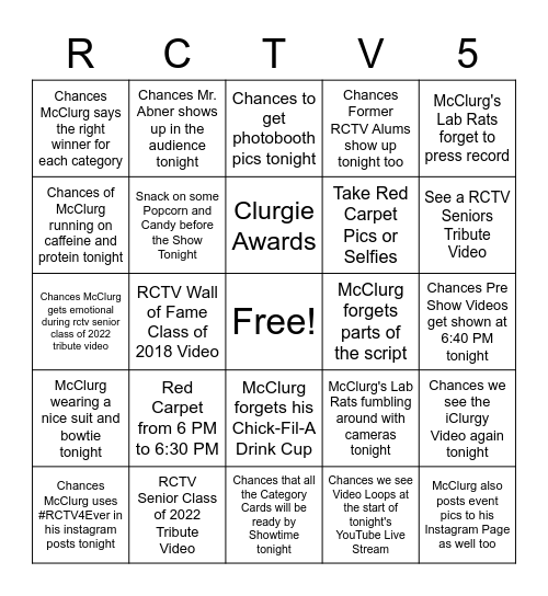 14th Annual RCTV Film Festival Event Bingo Card