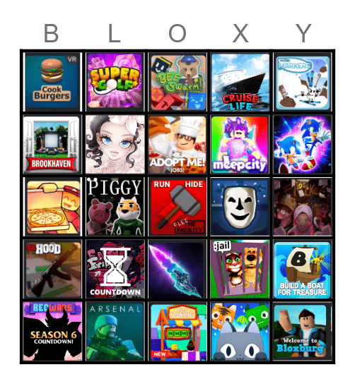 Roblox Games Bingo Card
