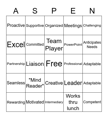 Administrative Assistants' Bingo Card