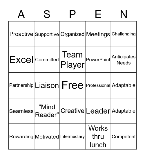 Administrative Assistants' Bingo Card