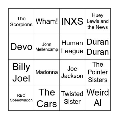 Boogie Down Bingo Card