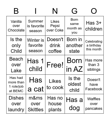 Nurses' Week-Getting to know my team! Bingo Card