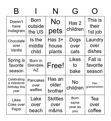 Getting to know your team Bingo Card