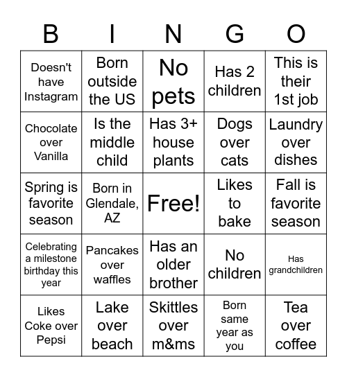 Getting to know your team Bingo Card