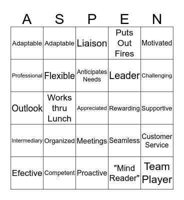 Administrative Assistants' Bingo Card